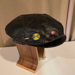 Vintage 1950s Sportster Leather Newsboy Cap‎ with Pins Harley Style